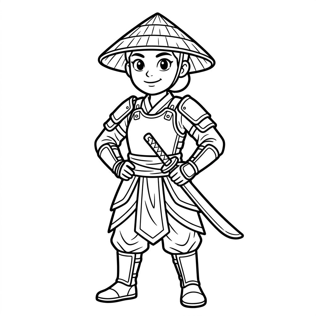 Raya and the last dragon coloring page showing a young warrior girl standing confidently with her sword